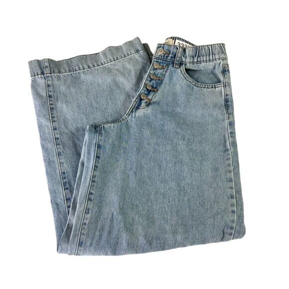 Forever 21 Jeans Women's Light Wash Wide Leg High Rise Exposed Buttons Elastic - Picture 12 of 15